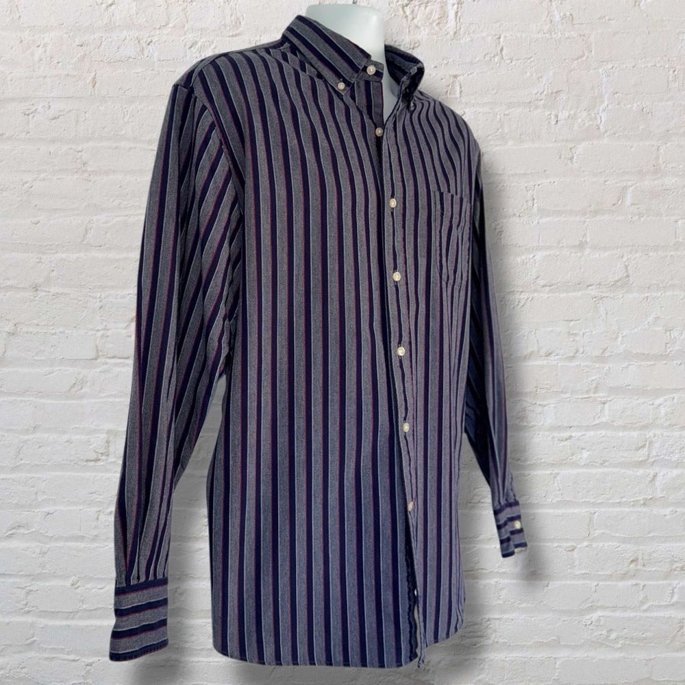 Cremieux Classics Striped Button Down Shirt Navy Gray Red XL - Picture 3 of 7